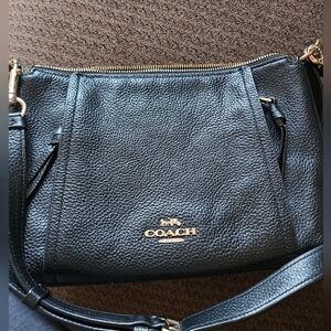 Coach Black Pebbled Leather Logo Crossbody with Gold Hardware